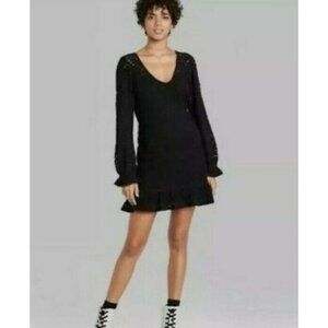 Nwt Women's Long Sleeve Brushed Lace Skater Dress Wild Fable Black Size XS, S, M